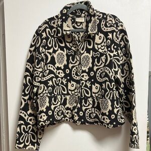 New Identity Black & Cream Woven Tapestry Fish Snake Turtle Cotton Jacket XL